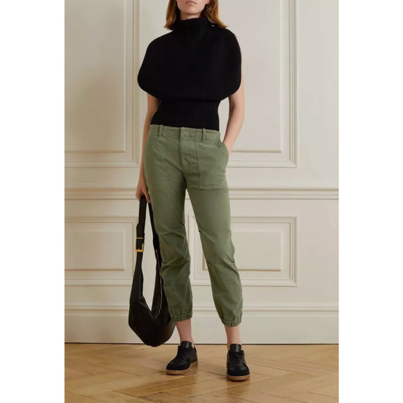 NEW! Nili Lotan 8 French Military Pants Slouchy Cropped Cargos Cotton Army Green - Picture 8 of 14